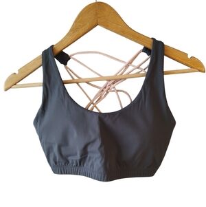 Vie Active Grey and Pink Strappy Back Sports Bra Size Medium